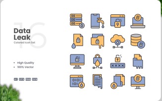 16 Data Leak Icon Color Set