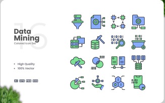 16 Data Mining Icon Color Set