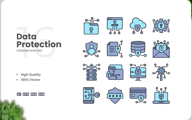 16 Data Protection Icon Color Set Icon Set