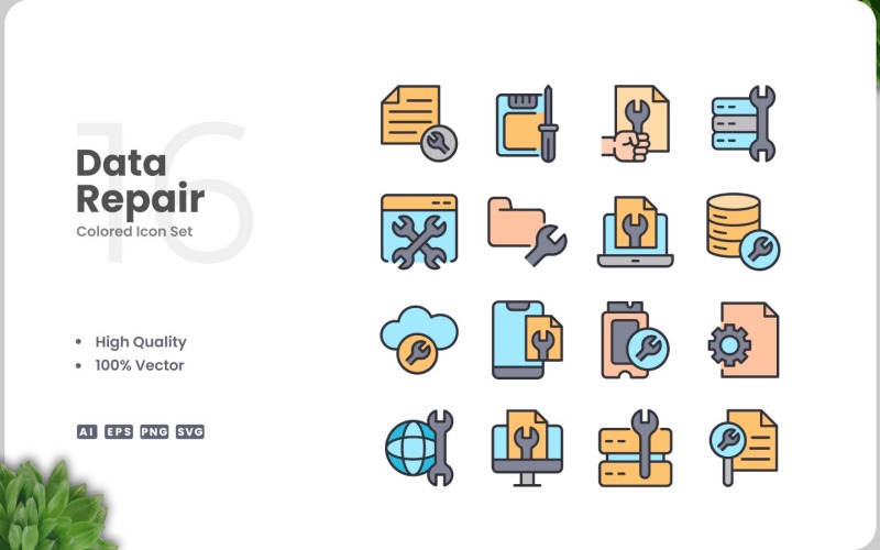 16 Data Repair Icon Color Set Icon Set
