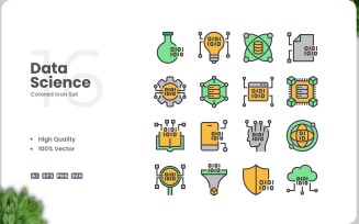 16 Data Science Icon Color Set