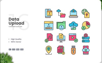 16 Data Upload Icon Color Set