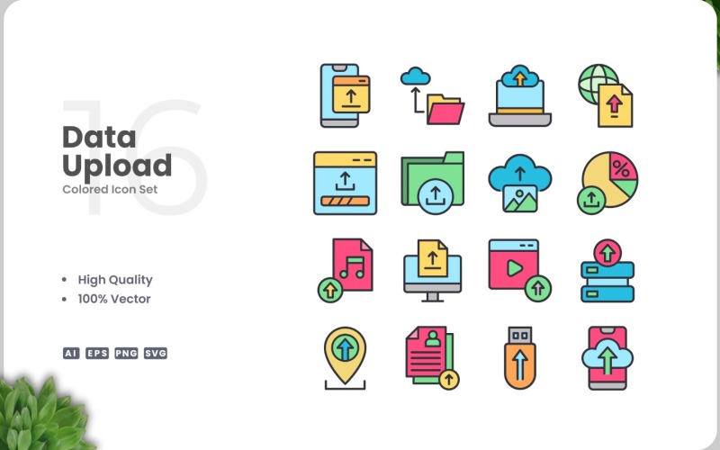 16 Data Upload Icon Color Set Icon Set