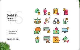 16 Debt and Loan Icon Color Set