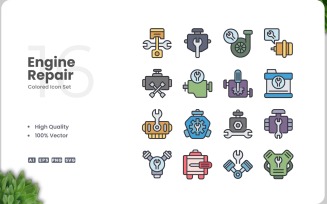 16 Engine Repair Icon Color Set