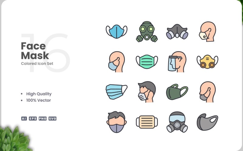 16 Face Mask Icon Color Set Icon Set