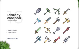 16 Fantasy Weapon Icon Color Set