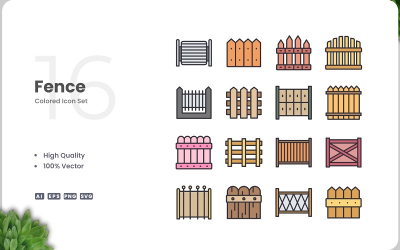16 Fence Icon Color Collection Icon Set