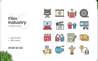 16 Film Industry Icon Color Set