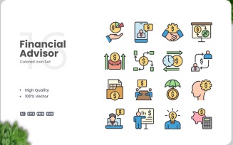 16 Financial Advisor Icon Color Set