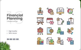 16 Financial Planning Icon Color Set