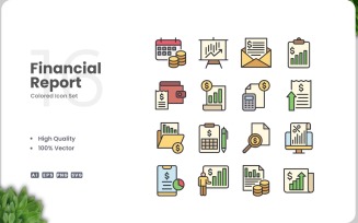 16 Financial Report Icon Color Set