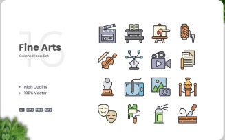 16 Fine Arts Icon Color Set