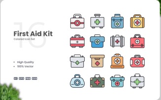 16 First Aid Kit Icon Color Set