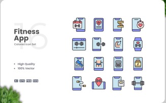 16 Fitness App Icon Color Set
