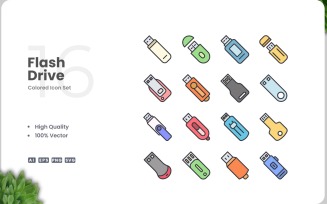 16 Flash Drive Icon Color Set