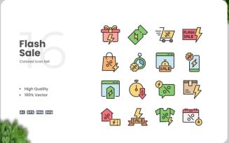 16 Flash Sale Icon Color Set