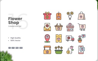 16 Flower Shop Icon Color Set