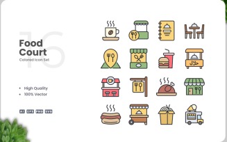 16 Food Court Icon Color Set