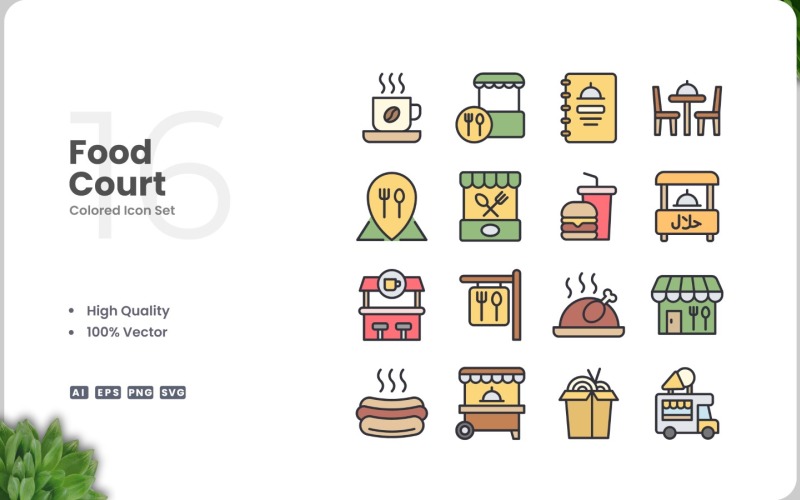 16 Food Court Icon Color Set Icon Set