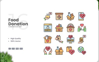 16 Food Donation Icon Color Set