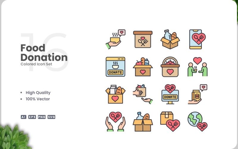 16 Food Donation Icon Color Set Icon Set