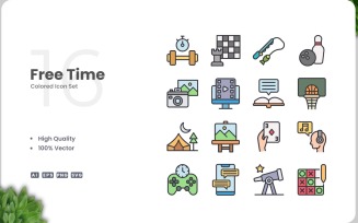 16 Free Time Icon Color Set
