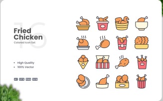 16 Fried Chicken Icon Color Set