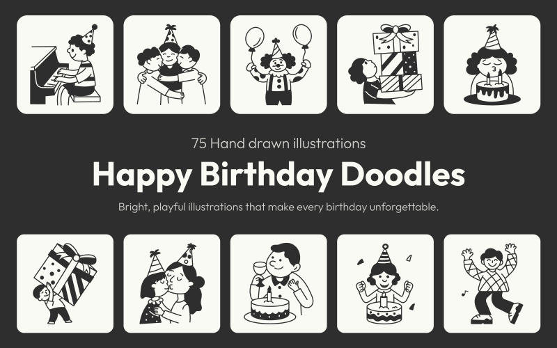Birthday Doodles Collection Icon Set