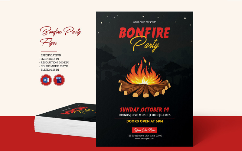 Bonfire Party Invitation Flyer Template Corporate Identity