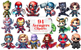 Cute Avengers Clipart, Superhero Clipart, Hulk, Spider Man, Thor Black Panther, Iron Man PNG
