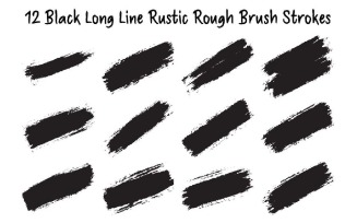 12 Black Long Line Rustic Rough Brush Strokes