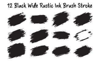 12 Black Wide Rustic Ink Brush Stroke
