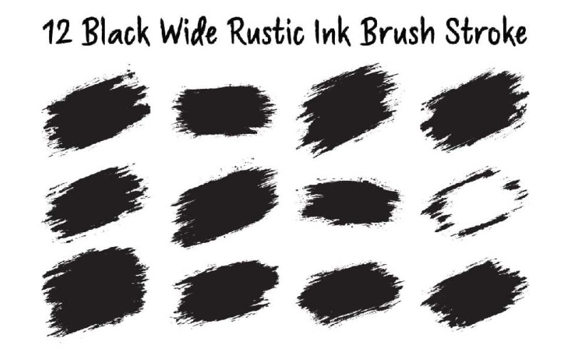 12 Black Wide Rustic Ink Brush Stroke Background