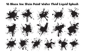 16 Black Ink Stain Paint Water Fluid Liquid Splash