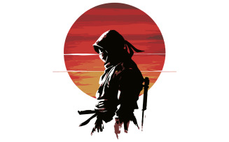 The ninja is silhouetted art
