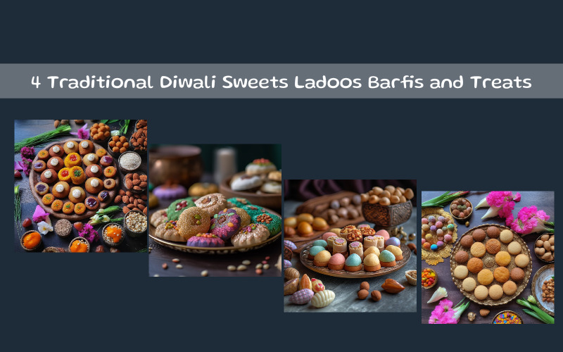 Traditional Diwali Sweets Ladoos Barfis and Festive Treats Background