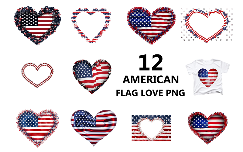 Usa flag love png bundle design Background