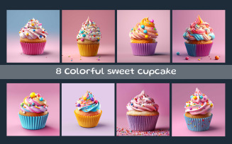 Colorful sweet cupcake AI image
