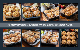 Homemade muffins with caramel and nuts