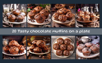 Tasty chocolate muffins on a plate
