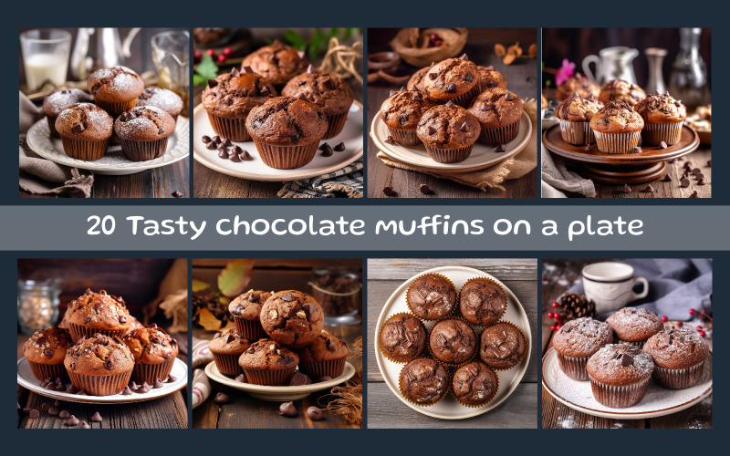 Tasty chocolate muffins on a plate Background