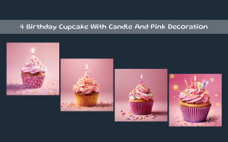 Birthday Cupcake With Candle And Pink Decoration