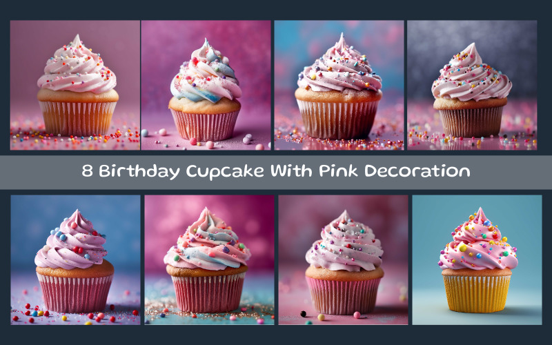 Birthday Cupcake With Pink Decoration Illustration