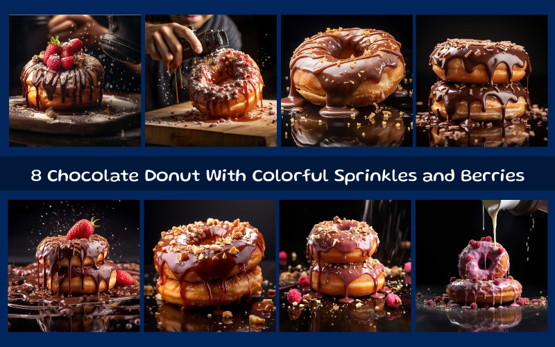 Chocolate Donut With Colorful Sprinkles and Berries Illustration