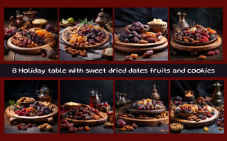 Holiday table with sweet dried dates fruits and cookies
