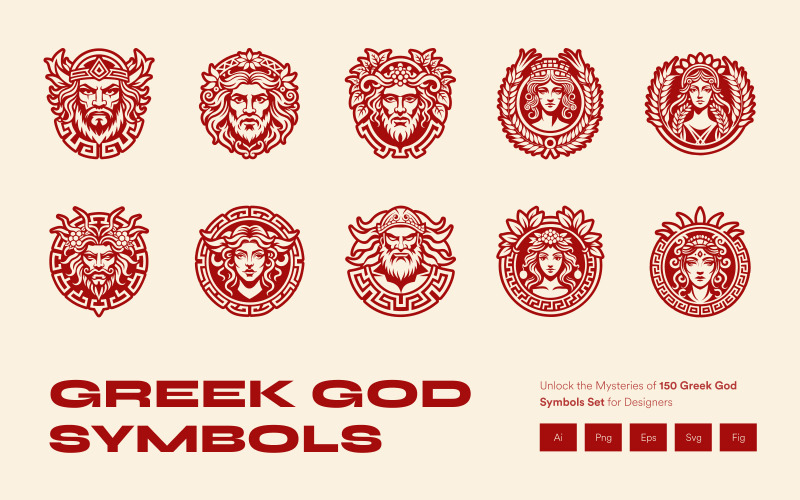 Modern Greek God Symbols Set Icon Set
