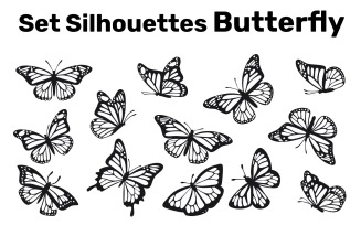 Set Silhouettes Butterfly, Vector, Easy to Edit isolated on white Background