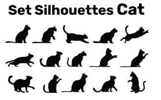Set Silhouettes Cat, Vector, Easy to Edit isolated on white Background