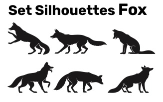 Set Silhouettes Fox, Vector, Easy to Edit isolated on white Background